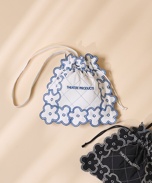 シアタープロダクツ フラワーショルダーバッグ THEATRE PRODUCTS/別注 配色ステッチ フラワー刺繍ショルダーバッグ