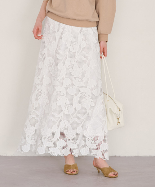 ノーブル　レーススカート　シロ　36 Noble（ノーブル）の「リバーレースIラインスカート◇（スカート