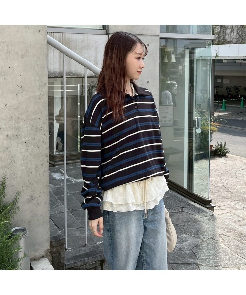 Flugge(フラッジー)の「オーバーサイズボーダーT(Tシャツ/カットソー・レディース・グレー/ブラウン・FREE)」の10枚目の写真