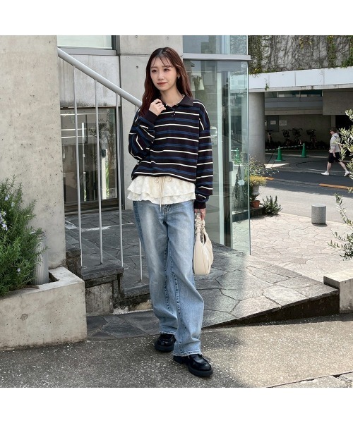 Flugge(フラッジー)の「オーバーサイズボーダーT(Tシャツ/カットソー・レディース・グレー/ブラウン・FREE)」の12枚目の写真