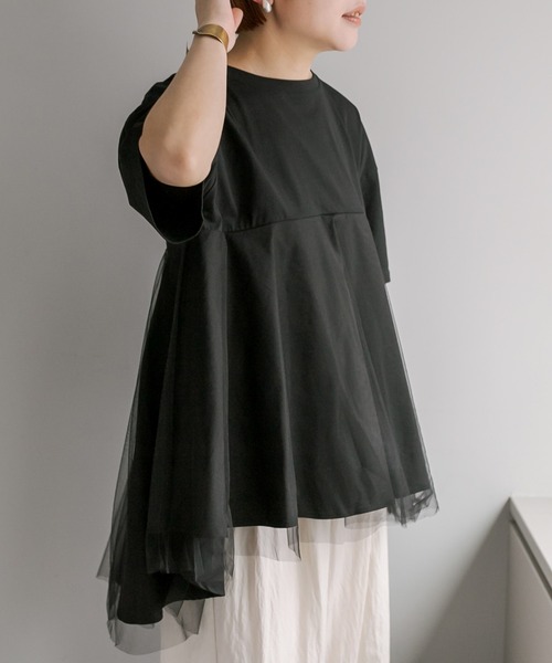 PUAL CE CIN(ピュアルセシン)の「【Du noir】チュールドッキングTシャツ(Tシャツ/カットソー・レディース・ブラック/オフホワイト・FREE)」の17枚目の写真