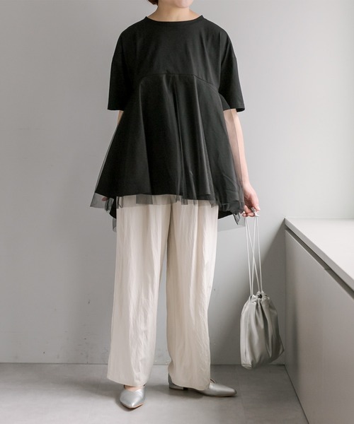 PUAL CE CIN(ピュアルセシン)の「【Du noir】チュールドッキングTシャツ(Tシャツ/カットソー・レディース・ブラック/オフホワイト・FREE)」の15枚目の写真