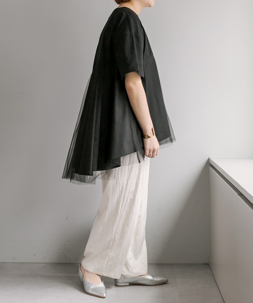 PUAL CE CIN(ピュアルセシン)の「【Du noir】チュールドッキングTシャツ(Tシャツ/カットソー・レディース・ブラック/オフホワイト・FREE)」の14枚目の写真