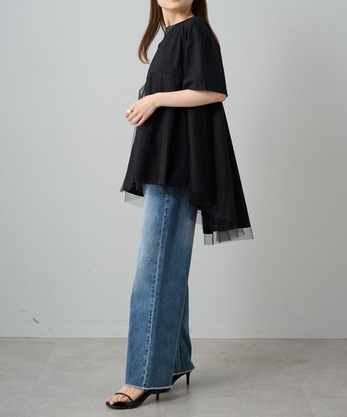 PUAL CE CIN(ピュアルセシン)の「【Du noir】チュールドッキングTシャツ(Tシャツ/カットソー・レディース・ブラック/オフホワイト・FREE)」の10枚目の写真