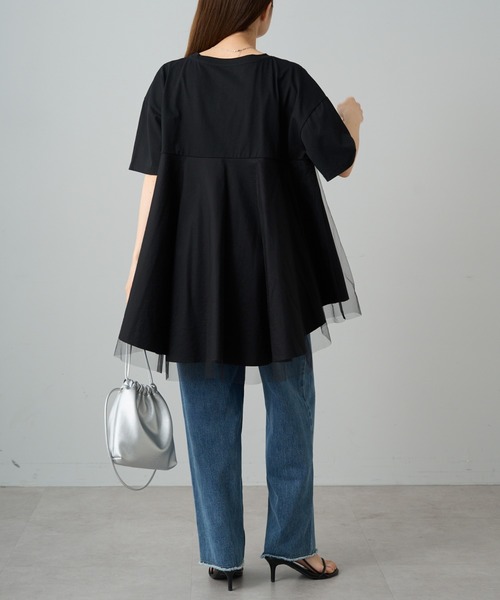 PUAL CE CIN(ピュアルセシン)の「【Du noir】チュールドッキングTシャツ(Tシャツ/カットソー・レディース・ブラック/オフホワイト・FREE)」の9枚目の写真
