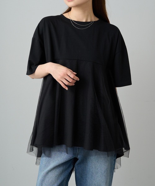 PUAL CE CIN(ピュアルセシン)の「【Du noir】チュールドッキングTシャツ(Tシャツ/カットソー・レディース・ブラック/オフホワイト・FREE)」の12枚目の写真