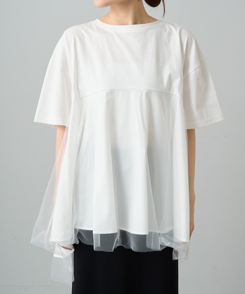 PUAL CE CIN(ピュアルセシン)の「【Du noir】チュールドッキングTシャツ(Tシャツ/カットソー・レディース・ブラック/オフホワイト・FREE)」の8枚目の写真