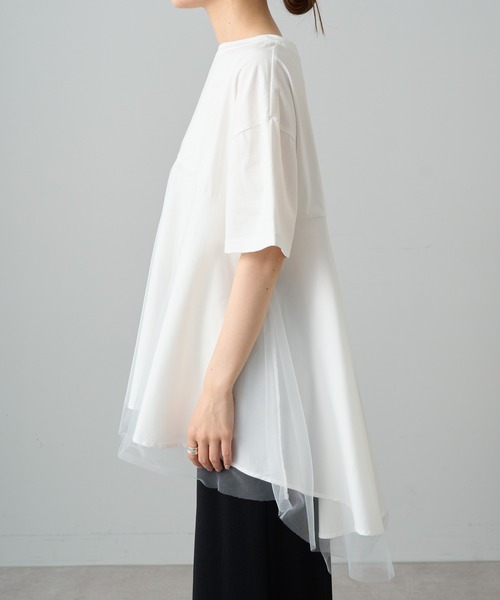 PUAL CE CIN(ピュアルセシン)の「【Du noir】チュールドッキングTシャツ(Tシャツ/カットソー・レディース・ブラック/オフホワイト・FREE)」の7枚目の写真