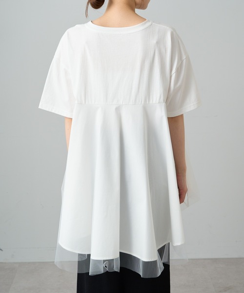 PUAL CE CIN(ピュアルセシン)の「【Du noir】チュールドッキングTシャツ(Tシャツ/カットソー・レディース・ブラック/オフホワイト・FREE)」の6枚目の写真