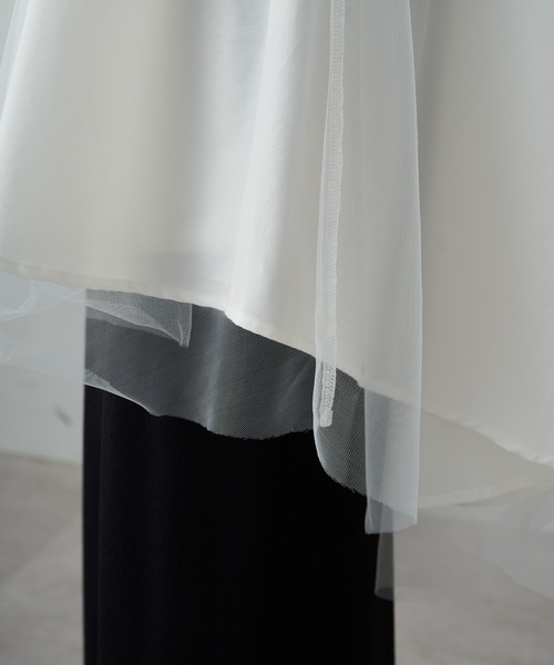 PUAL CE CIN(ピュアルセシン)の「【Du noir】チュールドッキングTシャツ(Tシャツ/カットソー・レディース・ブラック/オフホワイト・FREE)」の3枚目の写真