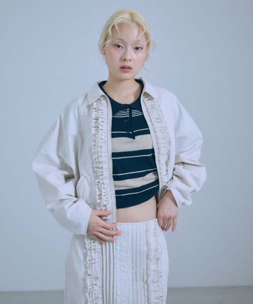 EN NEUME(エンノイム)の「Multi-Border Polo Knit(ニット/セーター・レディース・グレー/ネイビー・FREE)」の7枚目の写真