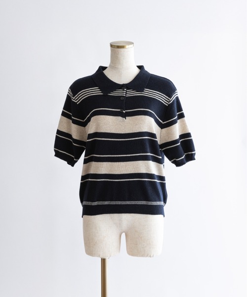 EN NEUME(エンノイム)の「Multi-Border Polo Knit(ニット/セーター・レディース・グレー/ネイビー・FREE)」の10枚目の写真