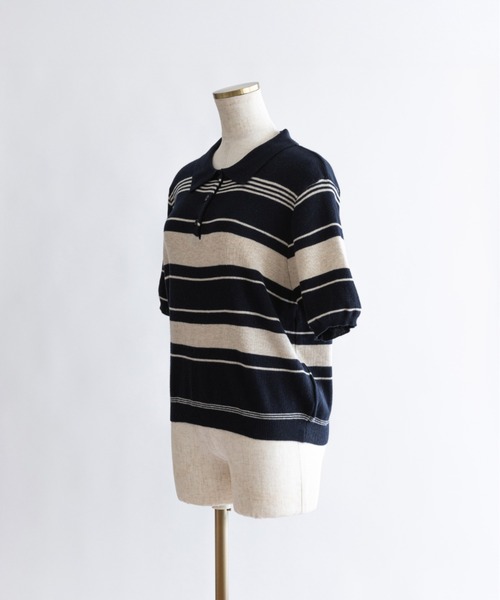 EN NEUME(エンノイム)の「Multi-Border Polo Knit(ニット/セーター・レディース・グレー/ネイビー・FREE)」の11枚目の写真