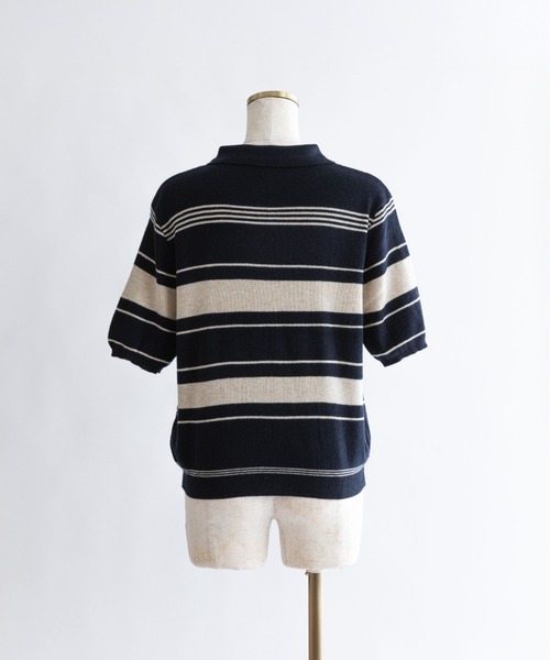 EN NEUME(エンノイム)の「Multi-Border Polo Knit(ニット/セーター・レディース・グレー/ネイビー・FREE)」の13枚目の写真