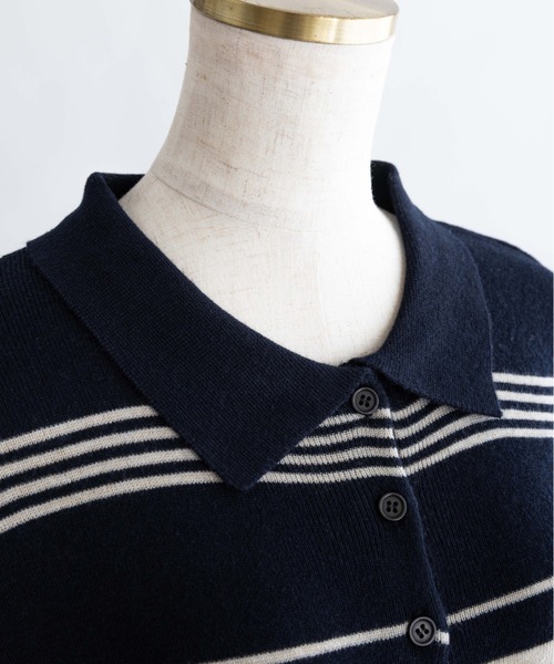 EN NEUME(エンノイム)の「Multi-Border Polo Knit(ニット/セーター・レディース・グレー/ネイビー・FREE)」の14枚目の写真