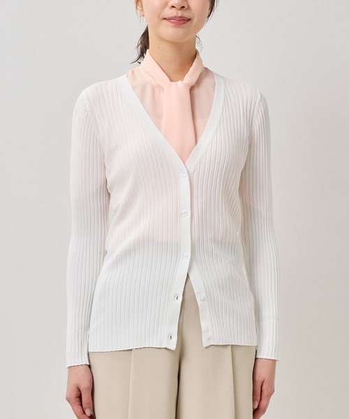 NARACAMICIE（ナラカミーチェ）の「【NARACAMICIE】Vネックリブカーディガン（カーディガン/ボレロ・レディース・ブラック/ピンク/ホワイト・XL/M）」の4枚目の写真