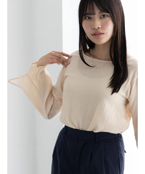 Te chichi(テチチ)の「クレープフレアスリーブブラウス【AOYAMA FASHION ASSOCIATION × Té chichi】(シャツ/ブラウス・レディース・オレンジ/オフホワイト・F)」の2枚目の写真