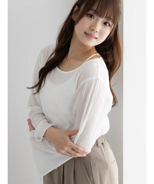 Te chichi(テチチ)の「クレープフレアスリーブブラウス【AOYAMA FASHION ASSOCIATION × Té chichi】(シャツ/ブラウス・レディース・オレンジ/オフホワイト・F)」の3枚目の写真
