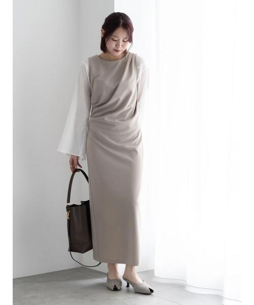 Te chichi(テチチ)の「クレープフレアスリーブブラウス【AOYAMA FASHION ASSOCIATION × Té chichi】(シャツ/ブラウス・レディース・オレンジ/オフホワイト・F)」の4枚目の写真