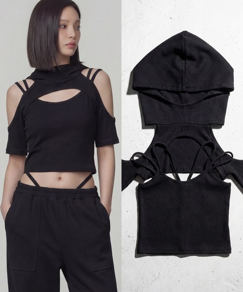 DURAS(デュラス)の「キャミ+フーディTセット(Tシャツ/カットソー・レディース・ホワイト/グレー/ブラック・FREE)」の2枚目の写真