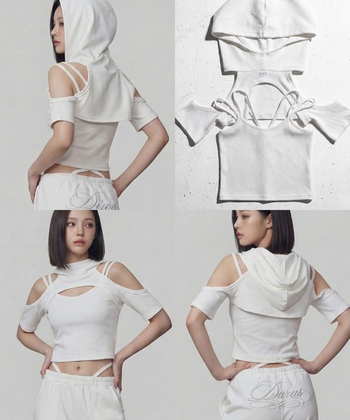 DURAS(デュラス)の「キャミ+フーディTセット(Tシャツ/カットソー・レディース・ホワイト/グレー/ブラック・FREE)」の4枚目の写真