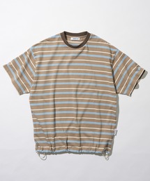 MAISON CLUB（メゾンクラブ）の「【MAISON CLUB】Over Multi Border Half Sleeve Tee   オーバーマルチボーダー半袖Tシャツ ボックスシルエット ドローコード付き 短丈 クロップド 配色ボーダー アウトドア（Tシャツ/カットソー）」