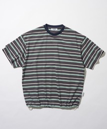 MAISON CLUB（メゾンクラブ）の「【MAISON CLUB】Over Multi Border Half Sleeve Tee   オーバーマルチボーダー半袖Tシャツ ボックスシルエット ドローコード付き 短丈 クロップド 配色ボーダー アウトドア（Tシャツ/カットソー）」