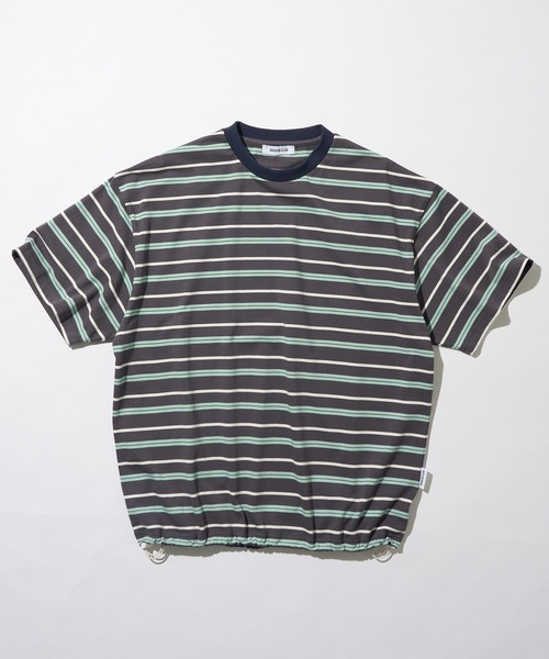 MAISON CLUB(メゾンクラブ)の「【MAISON CLUB】Over Multi Border Half Sleeve Tee / オーバーマルチボーダー半袖Tシャツ ボックスシルエット/ドローコード付き/短丈/クロップド/配色ボーダー/アウトドア(Tシャツ/カットソー・メンズ・ネイビー/ホワイト/ベージュ・L/M)」の3枚目の写真