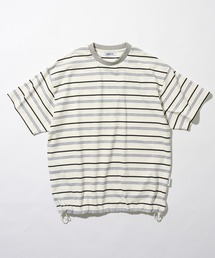 MAISON CLUB（メゾンクラブ）の「【MAISON CLUB】Over Multi Border Half Sleeve Tee   オーバーマルチボーダー半袖Tシャツ ボックスシルエット ドローコード付き 短丈 クロップド 配色ボーダー アウトドア（Tシャツ/カットソー）」