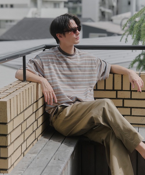 MAISON CLUB(メゾンクラブ)の「【MAISON CLUB】Over Multi Border Half Sleeve Tee / オーバーマルチボーダー半袖Tシャツ ボックスシルエット/ドローコード付き/短丈/クロップド/配色ボーダー/アウトドア(Tシャツ/カットソー・メンズ・ネイビー/ホワイト/ベージュ・L/M)」の12枚目の写真
