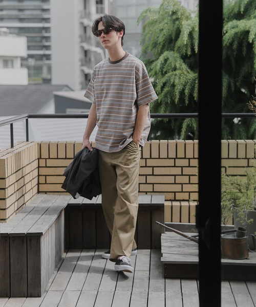 MAISON CLUB(メゾンクラブ)の「【MAISON CLUB】Over Multi Border Half Sleeve Tee / オーバーマルチボーダー半袖Tシャツ ボックスシルエット/ドローコード付き/短丈/クロップド/配色ボーダー/アウトドア(Tシャツ/カットソー・メンズ・ネイビー/ホワイト/ベージュ・L/M)」の16枚目の写真