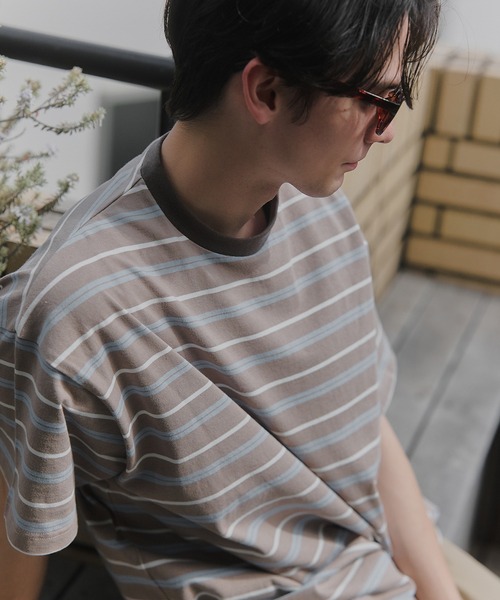 MAISON CLUB(メゾンクラブ)の「【MAISON CLUB】Over Multi Border Half Sleeve Tee / オーバーマルチボーダー半袖Tシャツ ボックスシルエット/ドローコード付き/短丈/クロップド/配色ボーダー/アウトドア(Tシャツ/カットソー・メンズ・ネイビー/ホワイト/ベージュ・L/M)」の11枚目の写真