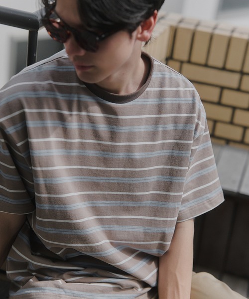 MAISON CLUB(メゾンクラブ)の「【MAISON CLUB】Over Multi Border Half Sleeve Tee / オーバーマルチボーダー半袖Tシャツ ボックスシルエット/ドローコード付き/短丈/クロップド/配色ボーダー/アウトドア(Tシャツ/カットソー・メンズ・ネイビー/ホワイト/ベージュ・L/M)」の22枚目の写真