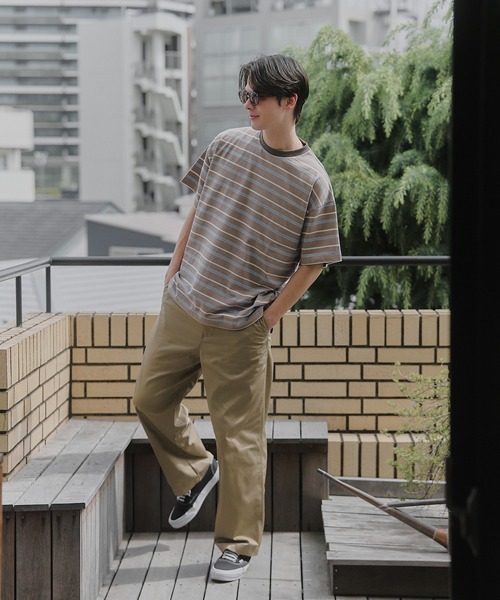 MAISON CLUB(メゾンクラブ)の「【MAISON CLUB】Over Multi Border Half Sleeve Tee / オーバーマルチボーダー半袖Tシャツ ボックスシルエット/ドローコード付き/短丈/クロップド/配色ボーダー/アウトドア(Tシャツ/カットソー・メンズ・ネイビー/ホワイト/ベージュ・L/M)」の14枚目の写真