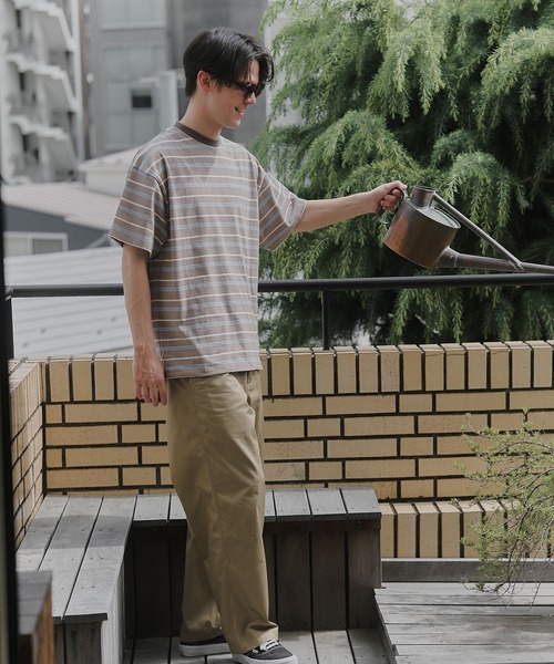 MAISON CLUB(メゾンクラブ)の「【MAISON CLUB】Over Multi Border Half Sleeve Tee / オーバーマルチボーダー半袖Tシャツ ボックスシルエット/ドローコード付き/短丈/クロップド/配色ボーダー/アウトドア(Tシャツ/カットソー・メンズ・ネイビー/ホワイト/ベージュ・L/M)」の6枚目の写真