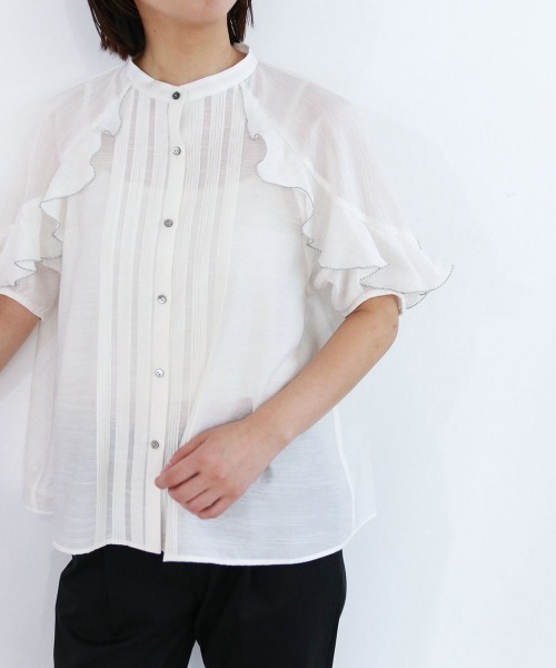 Marilyn Moon(マリリンムーン)の「sheer raffle pintuck blouse(シャツ/ブラウス・レディース・ホワイト/ラベンダー/ネイビー・FREE)」の2枚目の写真