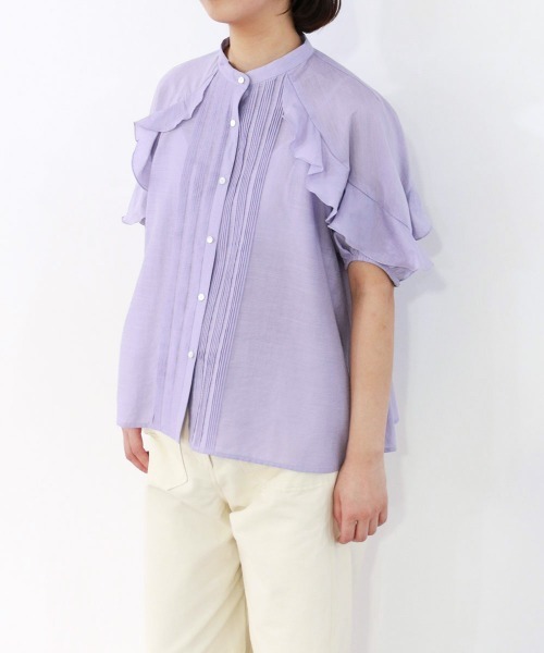 Marilyn Moon(マリリンムーン)の「sheer raffle pintuck blouse(シャツ/ブラウス・レディース・ホワイト/ラベンダー/ネイビー・FREE)」の4枚目の写真