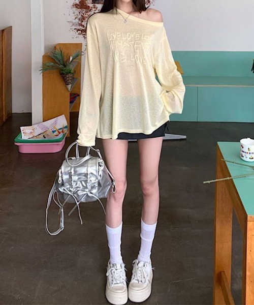SallyLunn(サリーラン)の「ニュアンスカラーシアーロゴロンT(Tシャツ/カットソー・レディース・グレー/ブラック/ホワイト/イエロー・LARGE/MEDIUM)」の13枚目の写真
