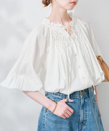 crinkle crinkle crinkle dot 3D embroidery open collar shirt