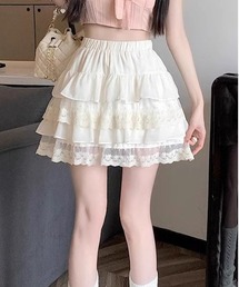 ウエストゴムダブルフリルレースミニスカート