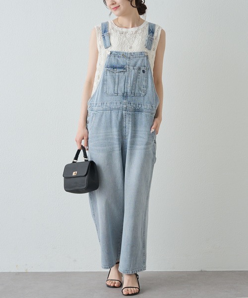 PUAL CE CIN（ピュアルセシン）の「綿麻デニムサロペット（サロペット/オーバーオール・レディース・サックスブルー/インディゴブルー・FREE）」の4枚目の写真