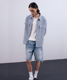 NUAKLE（ヌアクル）の「(m) カットエッジハーフデニム_ブルー（デニムパンツ）」