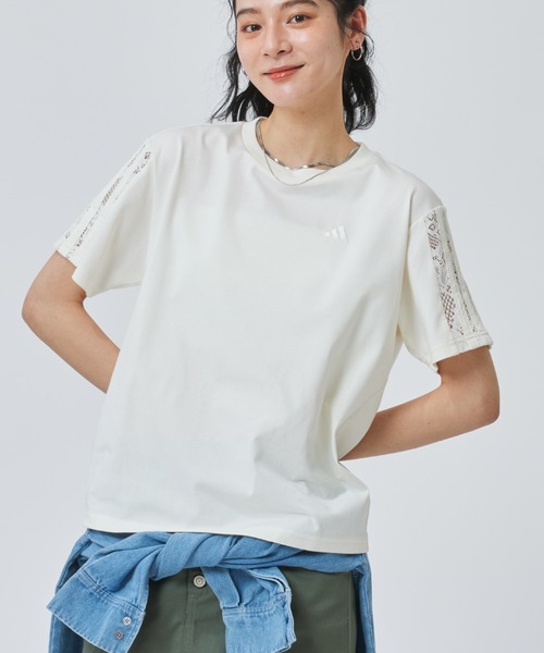 adidas（アディダス）の「【別注】アディダス adidas W LACE 3ST SS TEE AP 限定コラボ（Tシャツ/カットソー・レディース・オフホワイト/オレンジ/ダークグレー・S/M/L/XL）」の2枚目の写真