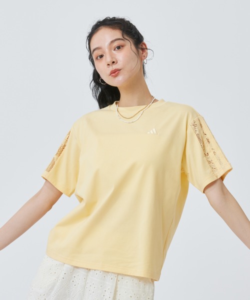 adidas（アディダス）の「【別注】アディダス adidas W LACE 3ST SS TEE AP 限定コラボ（Tシャツ/カットソー・レディース・オフホワイト/オレンジ/ダークグレー・S/M/L/XL）」の10枚目の写真