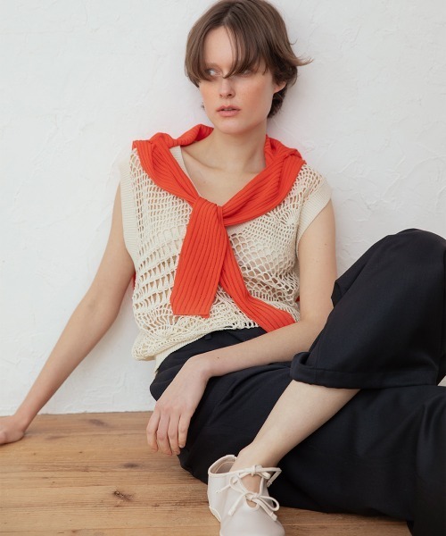 leinwande(ラインヴァンド)の「Landscape Crochet Vest / ランドスケープクロシェベスト(ベスト・レディース・White/ブラック系/オレンジ・ONE SIZE)」の4枚目の写真