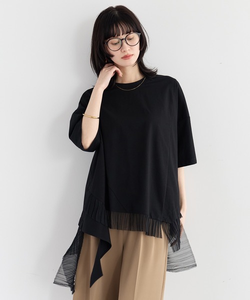 Editt by YECCA VECCA(エディットバイイェッカヴェッカ)の「裾アシメデザインプルオーバー(Tシャツ/カットソー・レディース・その他6/ブラック/ホワイト・FREE)」の2枚目の写真