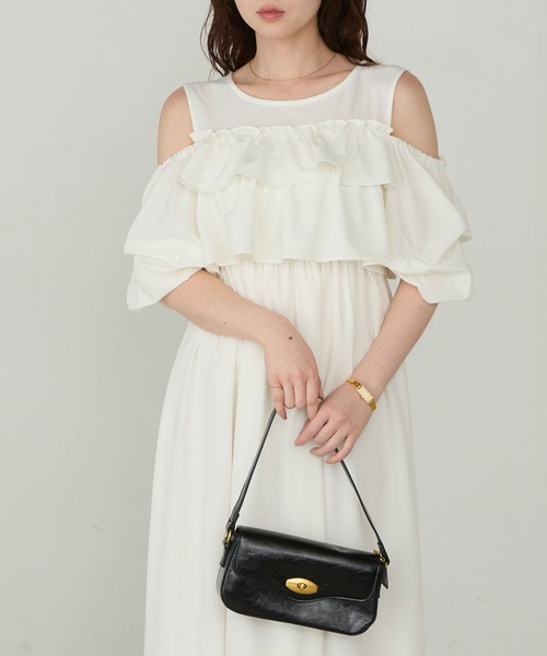 Cherir Mignon(シェリルミニョン)の「【Cherir Mignon】フリルティアードタックバルーンスリーブワンピース(ワンピース・レディース・ブラック/ホワイト・S/M)」の2枚目の写真