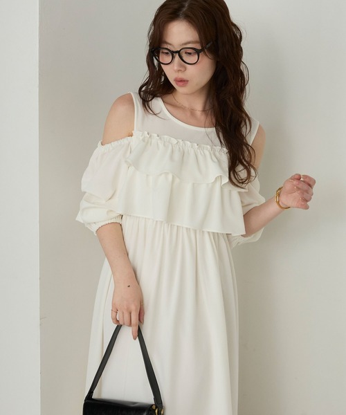 Cherir Mignon(シェリルミニョン)の「【Cherir Mignon】フリルティアードタックバルーンスリーブワンピース(ワンピース・レディース・ブラック/ホワイト・S/M)」の13枚目の写真