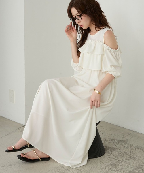 Cherir Mignon(シェリルミニョン)の「【Cherir Mignon】フリルティアードタックバルーンスリーブワンピース(ワンピース・レディース・ブラック/ホワイト・S/M)」の18枚目の写真