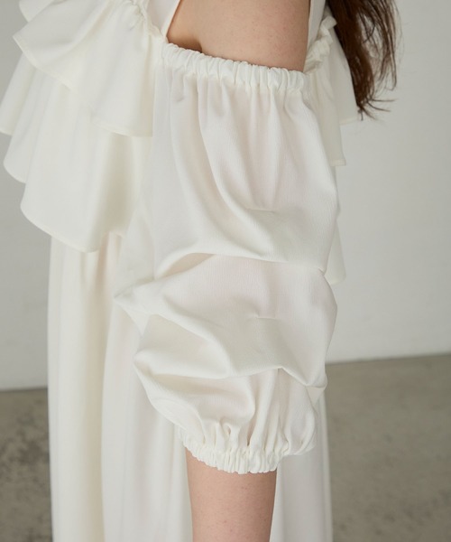 Cherir Mignon(シェリルミニョン)の「【Cherir Mignon】フリルティアードタックバルーンスリーブワンピース(ワンピース・レディース・ブラック/ホワイト・S/M)」の6枚目の写真